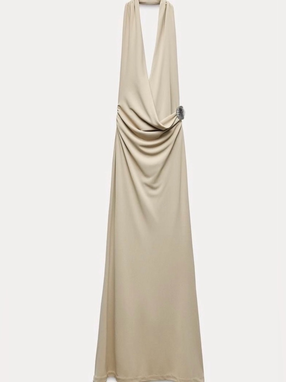 Zara Cream Halter Draped Maxi Dress with Side Brooch - Picture 2 of 11